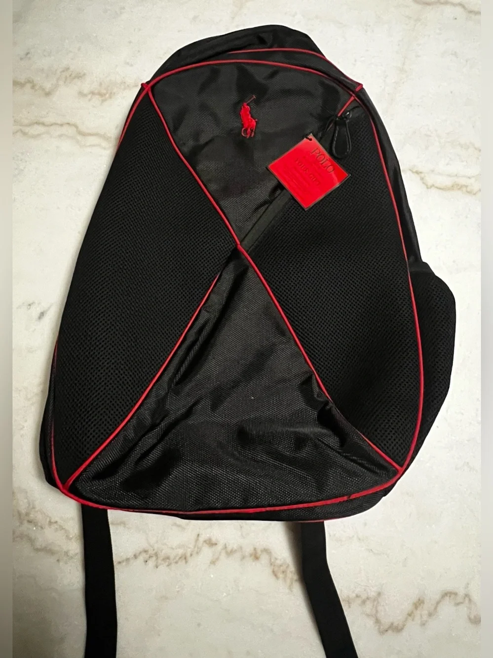 Polo Ralph Lauren Backpack Black & Red Canvas Mesh Basic Bag New With Tags